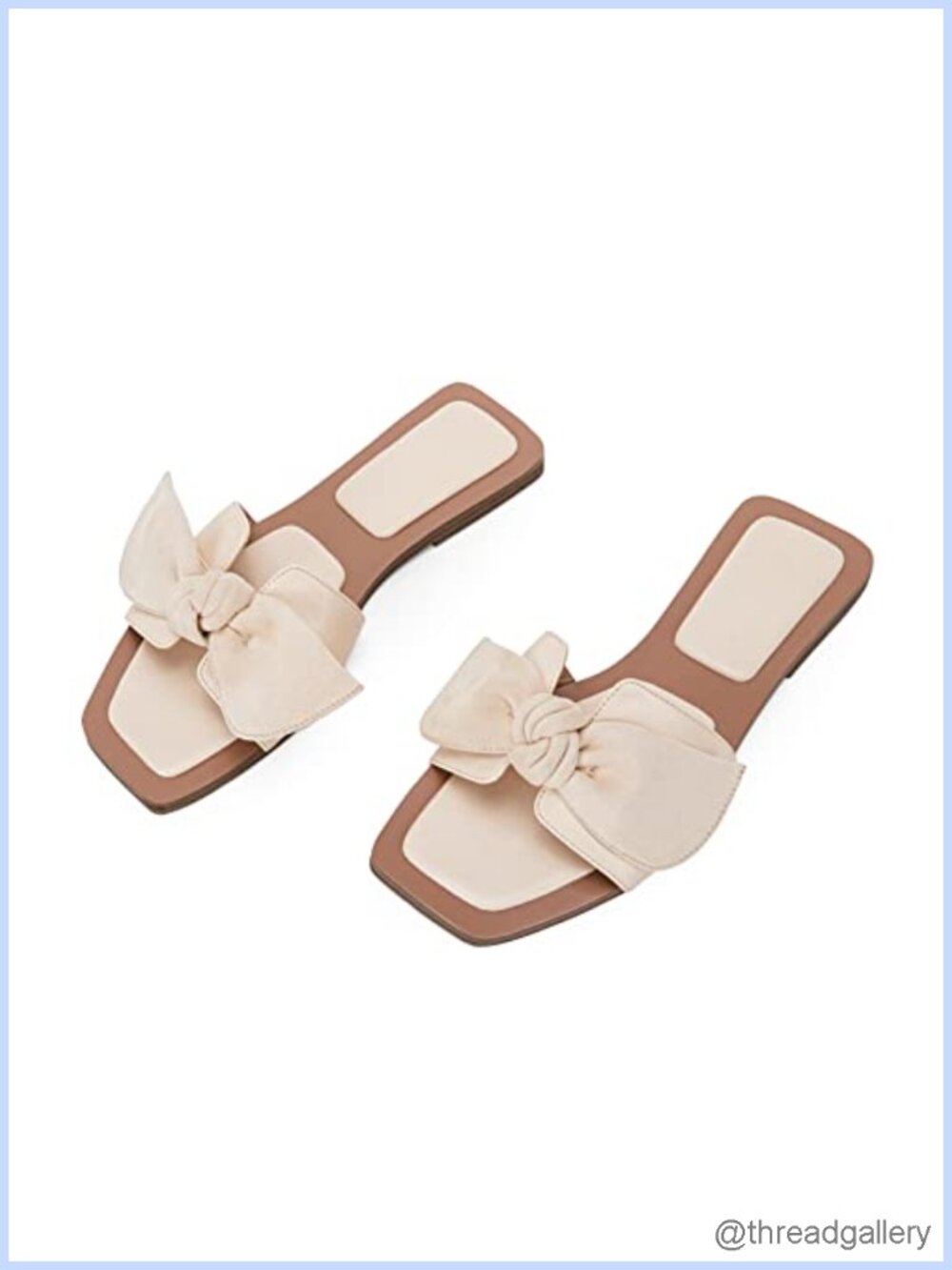 Faux Leather Bow Slide Sandals Square Toe Flat Slip On Casual Beach Wedding
